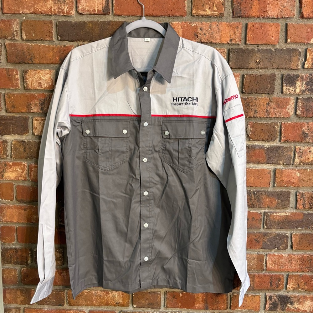 Hitachi mens button up work shirt japanese streetwear workwear gray L